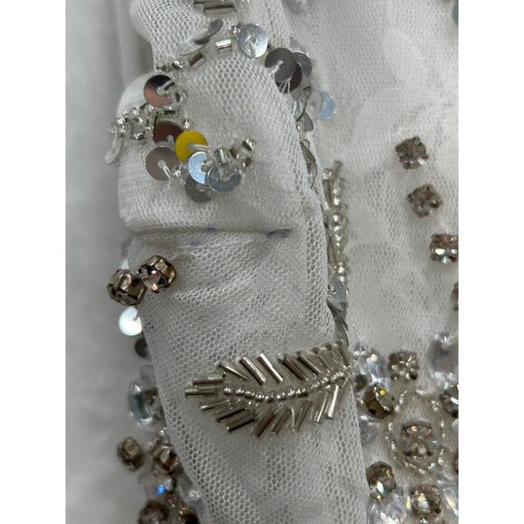 Mac Duggal 10873 White Beaded Sleeveless High Neck Cut Out Gown Size 4 AS IS - Picture 9 of 16